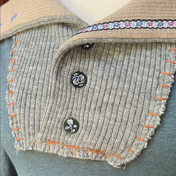 Free People Blue and Cream Cowl Neck Sweater - Picture 4 of 11